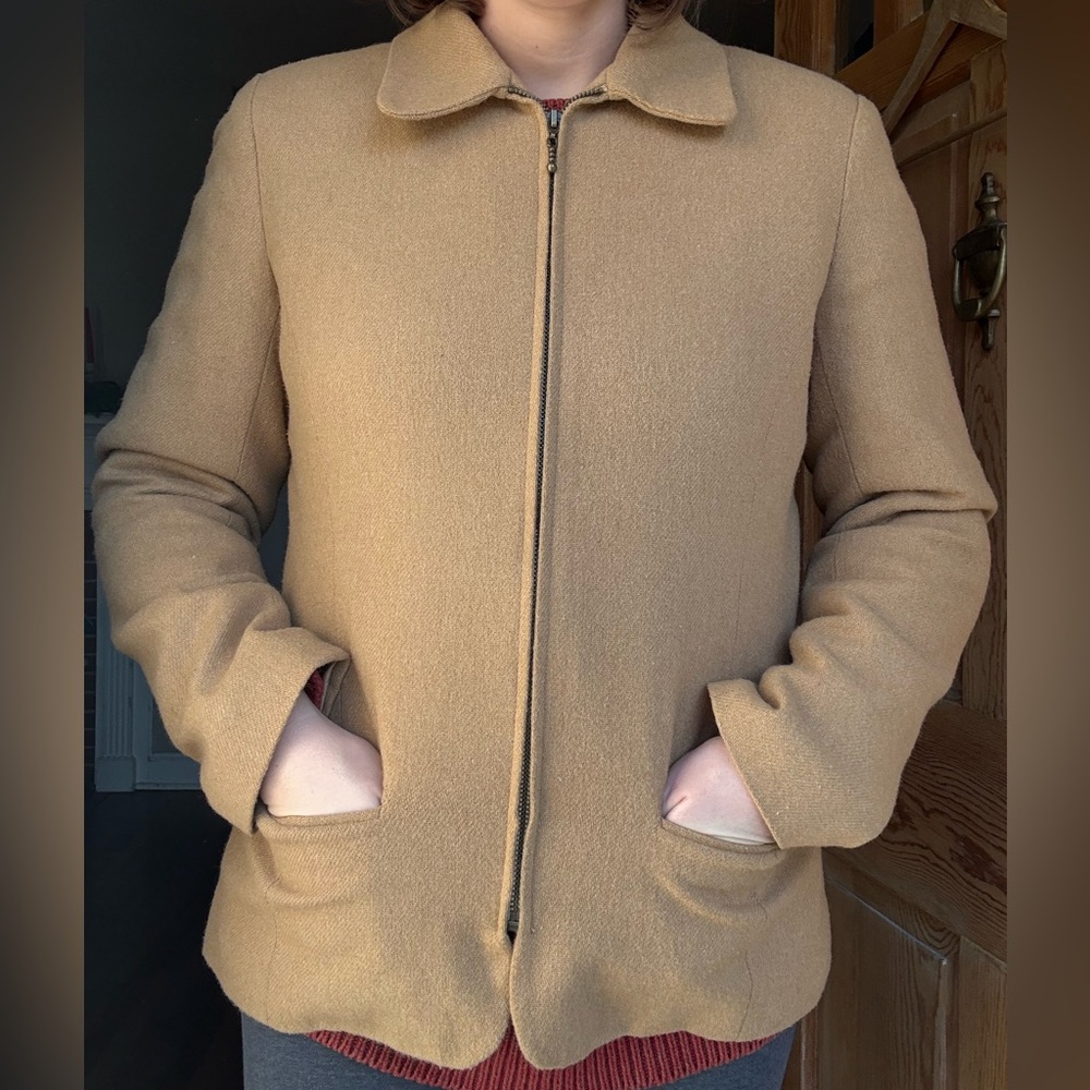 Vintage Wool Blend Tan Camel Women's Zip Jacket size 8